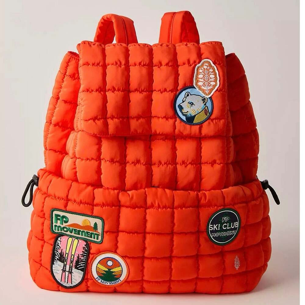 Free People Orange Quilted Patch Hiker Backpack NWT
